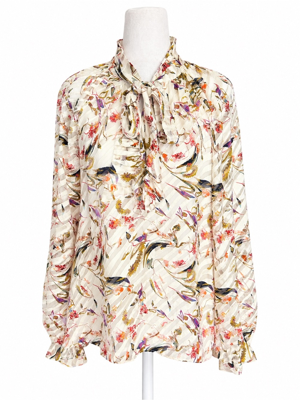 Tanya Taylor Hartly Floral Print Silk Blend Bow Tie Neck Blouse Top Size 8
